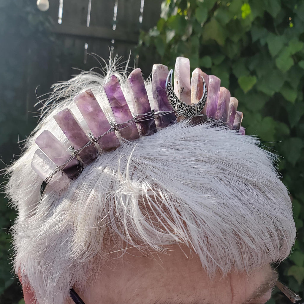 Dream Amethyst Crown with Moon - Calming, Energetic Protection, Positivity, Divine Love - Amethyst Crystal Crown Goddess Headpiece