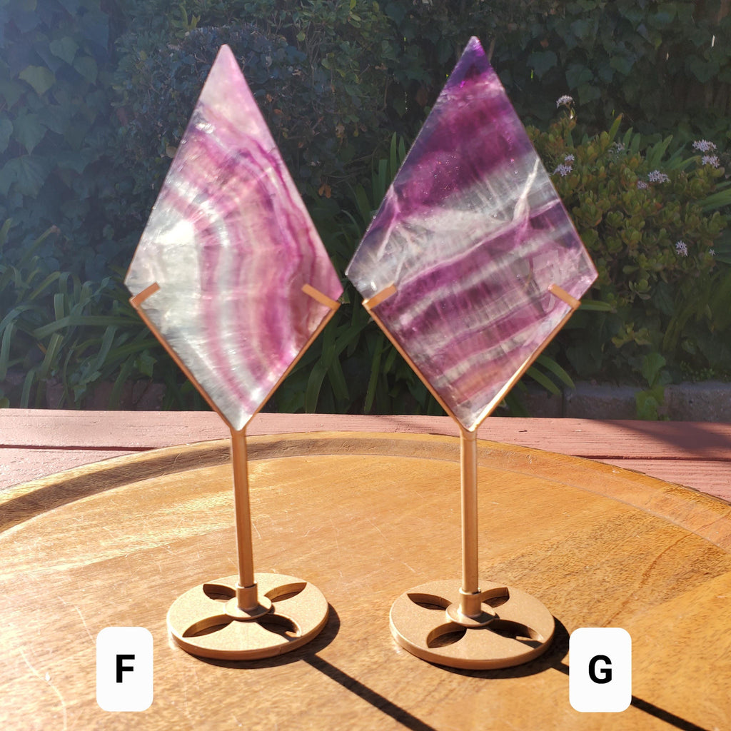 Rainbow Fluorite Diamond on Stand - Mental Concentration, Energetic Protection, Positivity - Crystal Diamond Healing Gemstone Statement