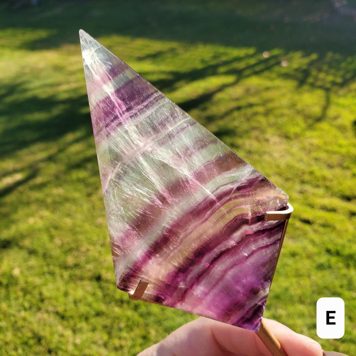 Rainbow Fluorite Diamond on Stand - Mental Concentration, Energetic Protection, Positivity - Crystal Diamond Healing Gemstone Statement