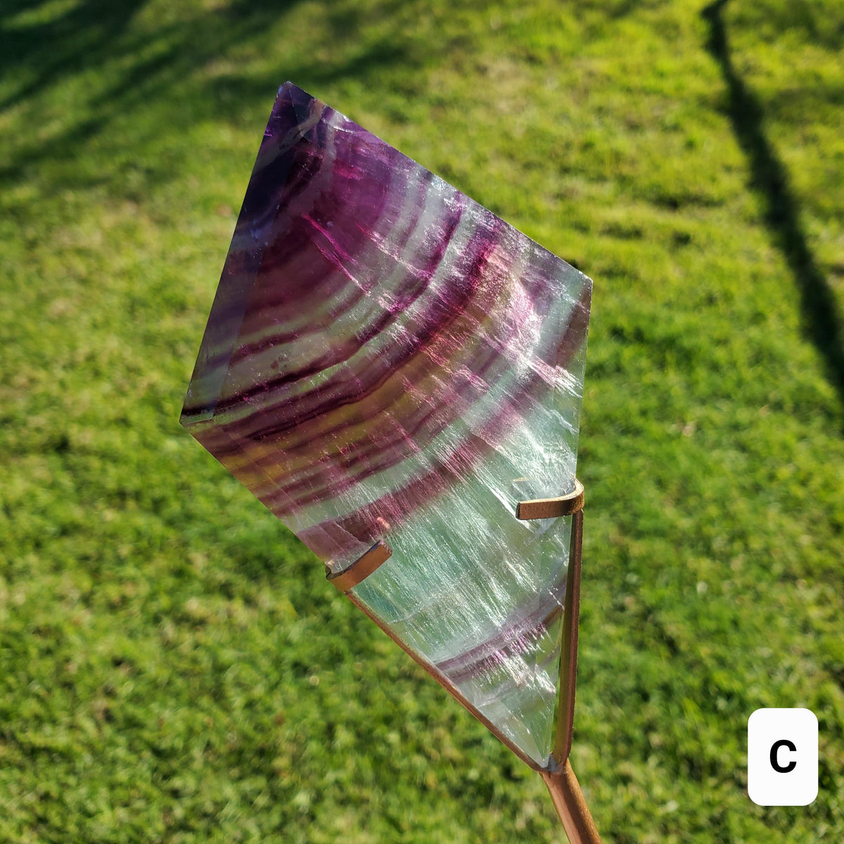 Rainbow Fluorite Diamond on Stand - Mental Concentration, Energetic Protection, Positivity - Crystal Diamond Healing Gemstone Statement