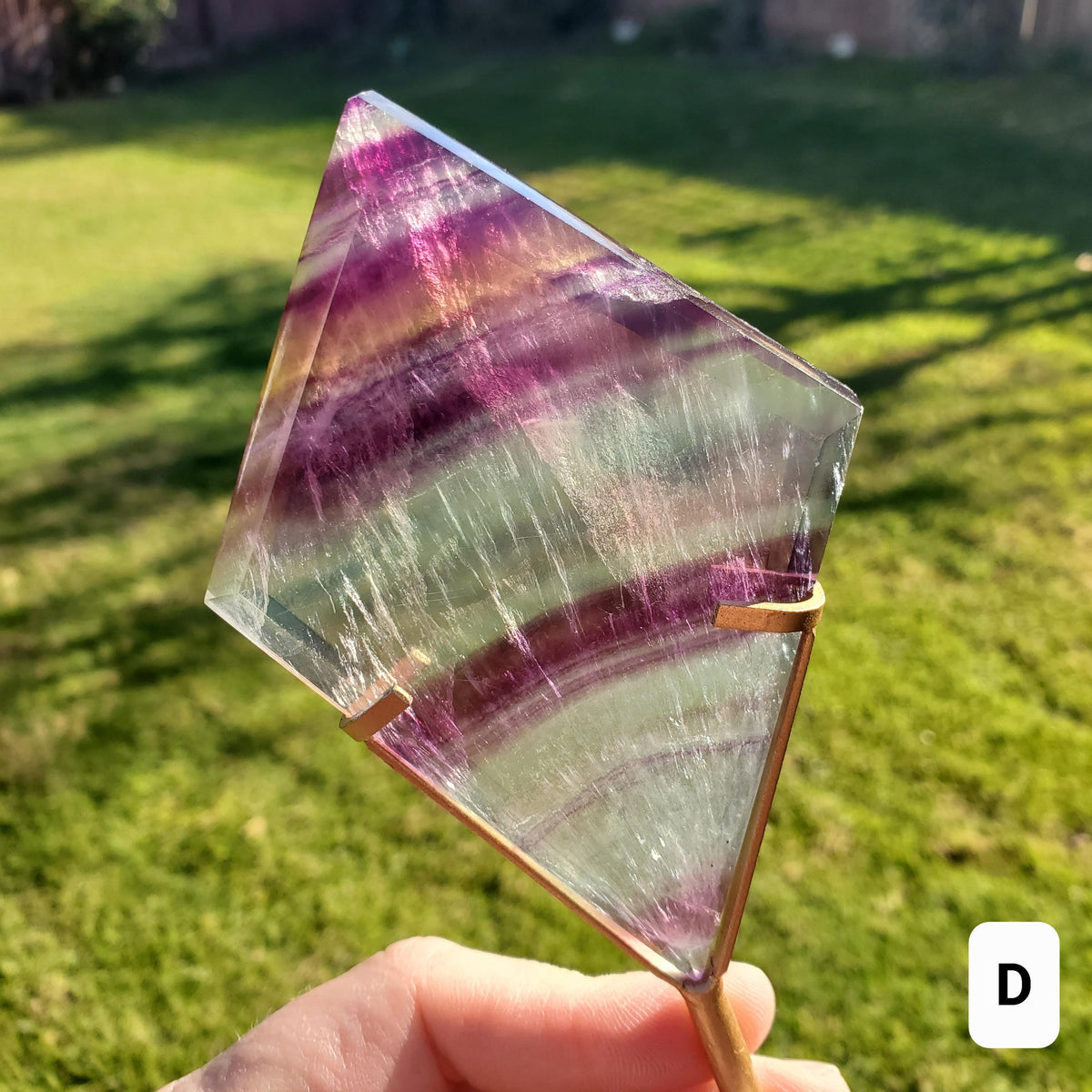 Rainbow Fluorite Diamond on Stand - Mental Concentration, Energetic Protection, Positivity - Crystal Diamond Healing Gemstone Statement