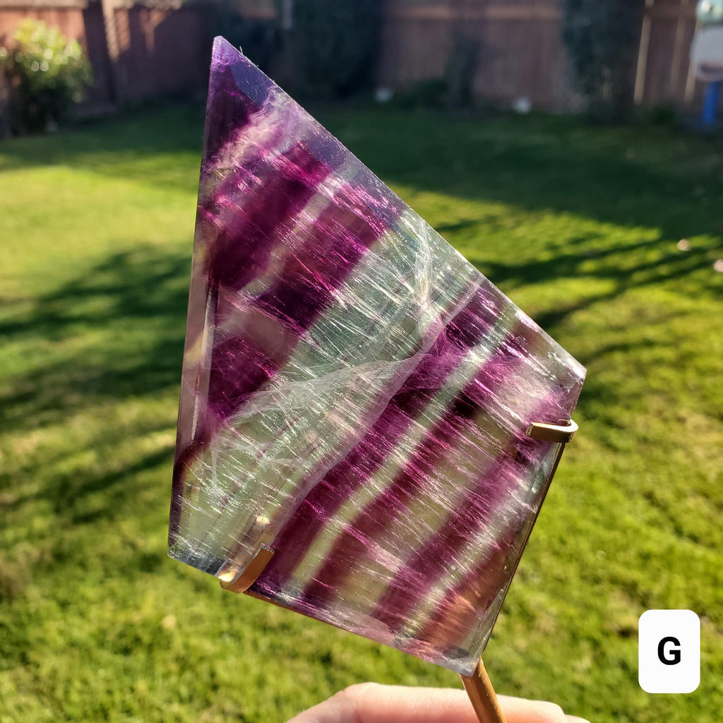 Rainbow Fluorite Diamond on Stand - Mental Concentration, Energetic Protection, Positivity - Crystal Diamond Healing Gemstone Statement