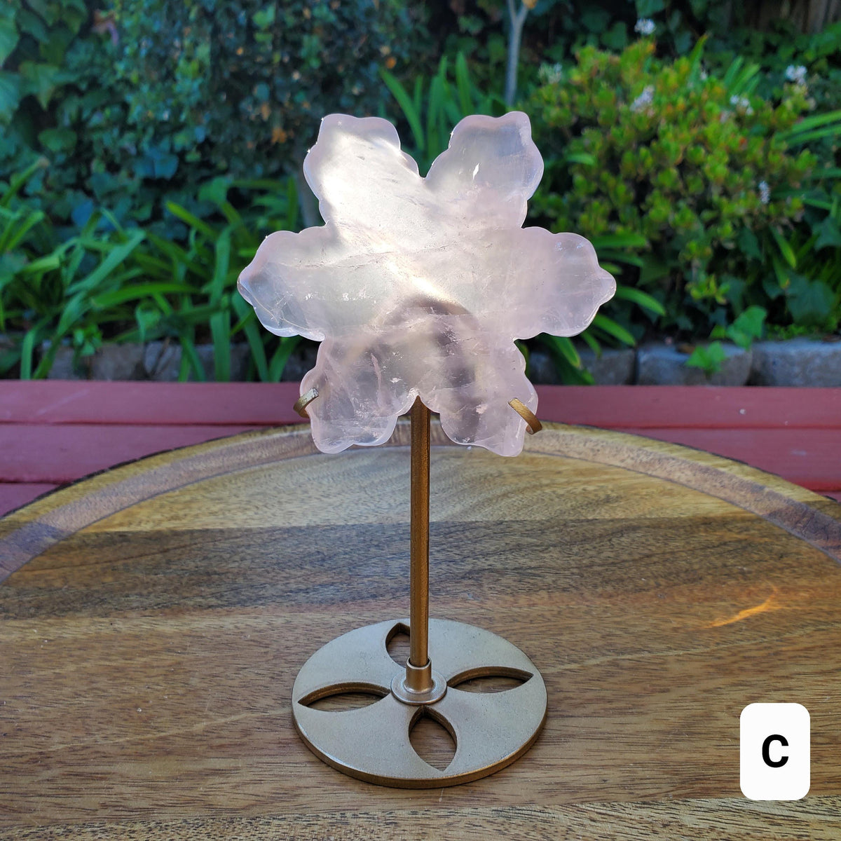 Rose Quartz Snowflake on Stand - Unconditional Love, Compassion, Forgiveness - Pink Snowflake Healing Crystals Gemstone Holiday Decor