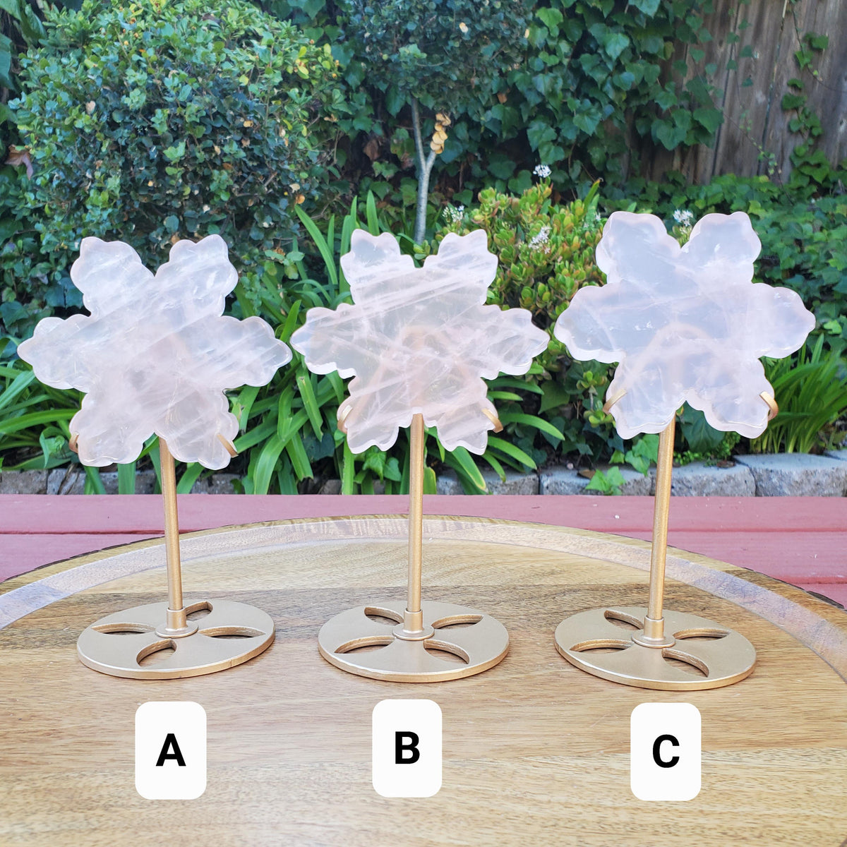Rose Quartz Snowflake on Stand - Unconditional Love, Compassion, Forgiveness - Pink Snowflake Healing Crystals Gemstone Holiday Decor