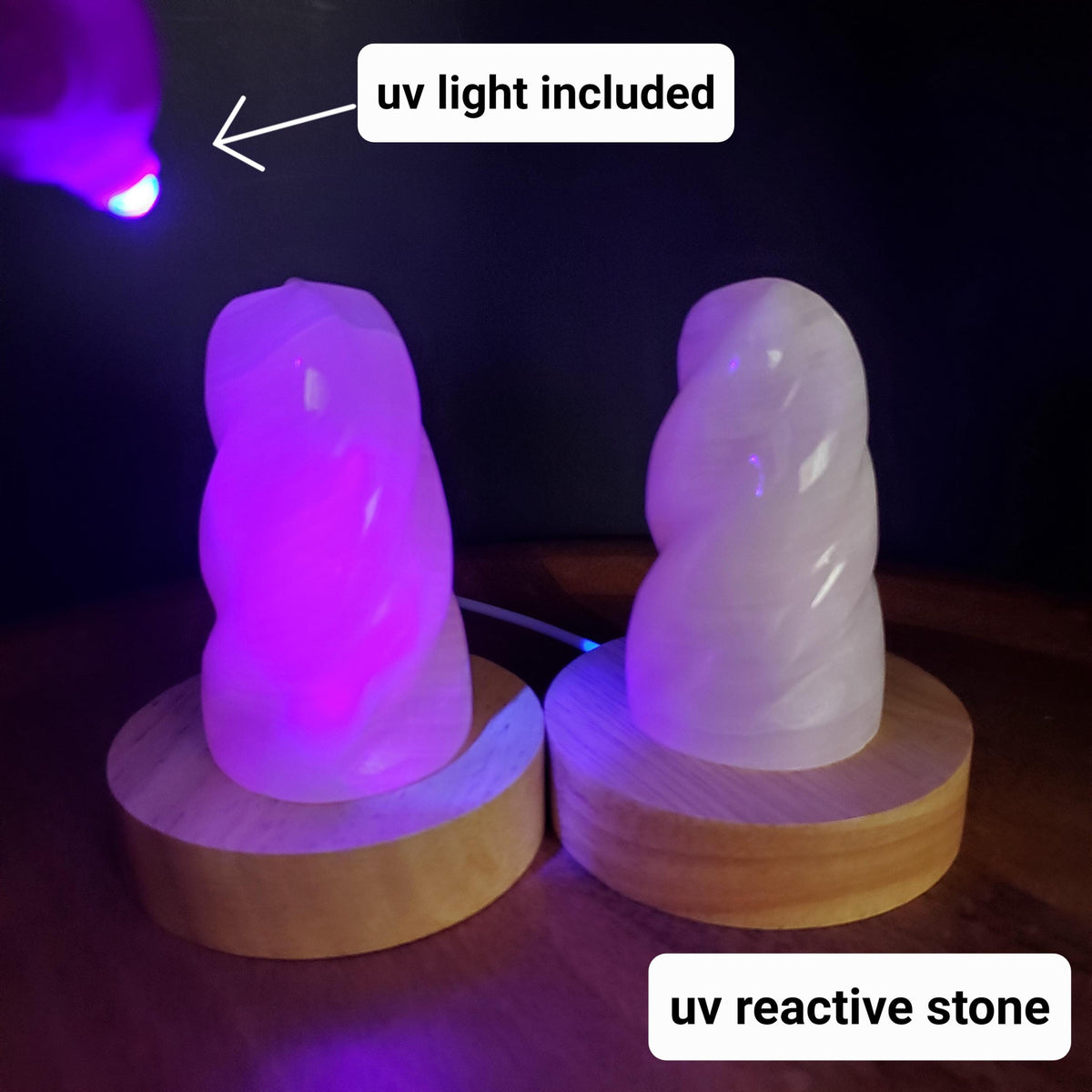 Pink Calcite Flame Accent Light - UV Reactive Stone - Emotional Healing, Pure Love - Pink Mangano Healing Gemstone Vanity Lamp Mood Light