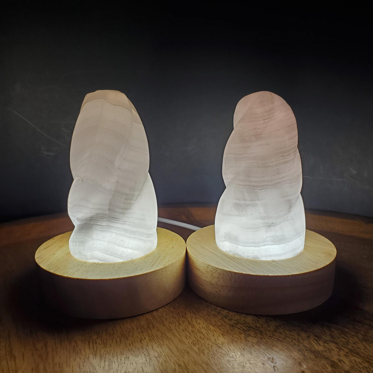 Pink Calcite Flame Accent Light - UV Reactive Stone - Emotional Healing, Pure Love - Pink Mangano Healing Gemstone Vanity Lamp Mood Light