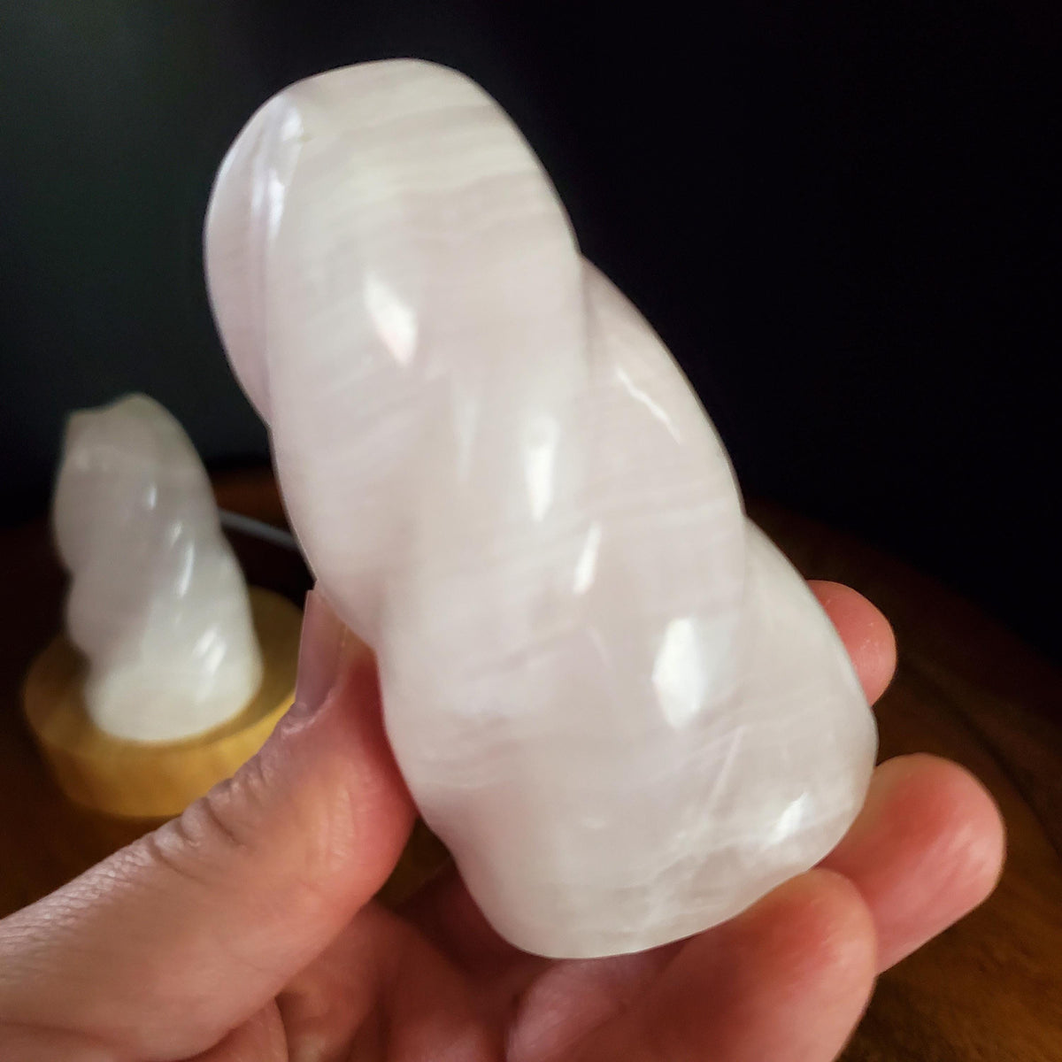 Pink Calcite Flame Accent Light - UV Reactive Stone - Emotional Healing, Pure Love - Pink Mangano Healing Gemstone Vanity Lamp Mood Light