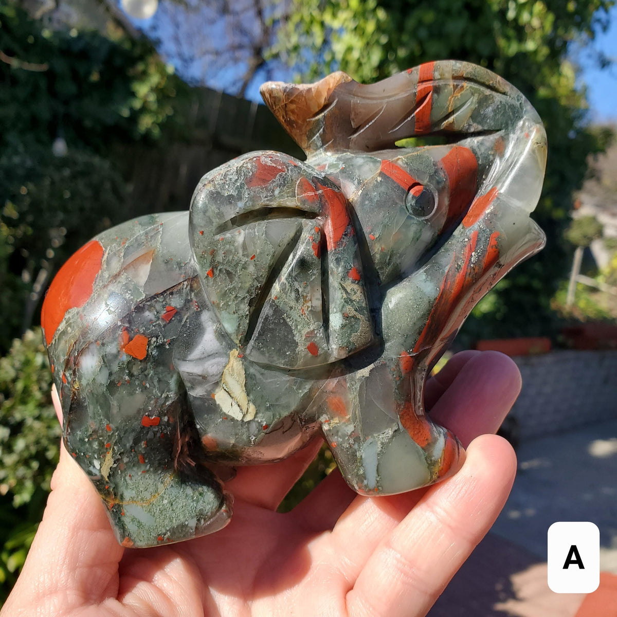 Chunky & Heavy African Bloodstone Elephant - Grounding, Persistence, Courage - Black and Red Crystal Elephant Carving Stone Statement Decor