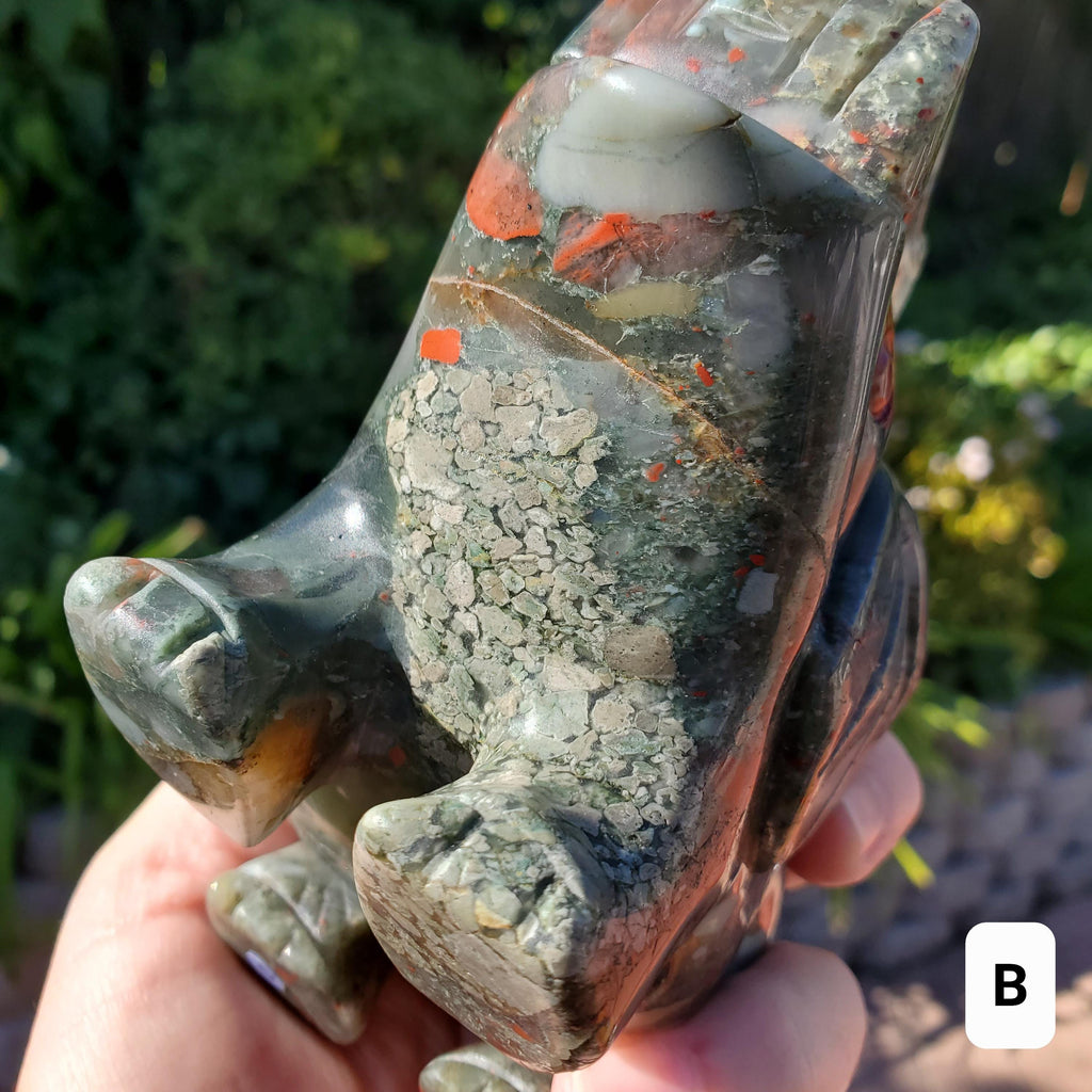 Chunky & Heavy African Bloodstone Elephant - Grounding, Persistence, Courage - Black and Red Crystal Elephant Carving Stone Statement Decor