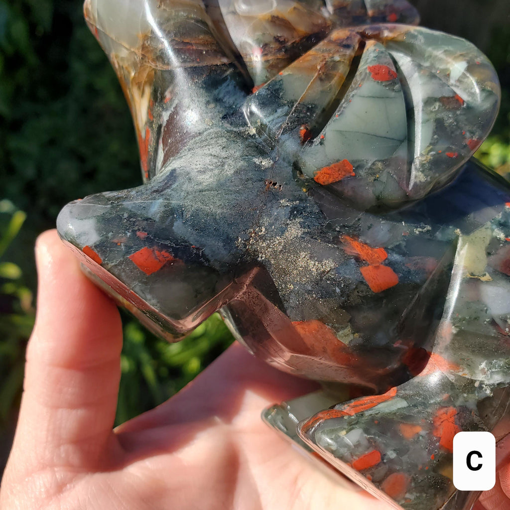 Chunky & Heavy African Bloodstone Elephant - Grounding, Persistence, Courage - Black and Red Crystal Elephant Carving Stone Statement Decor