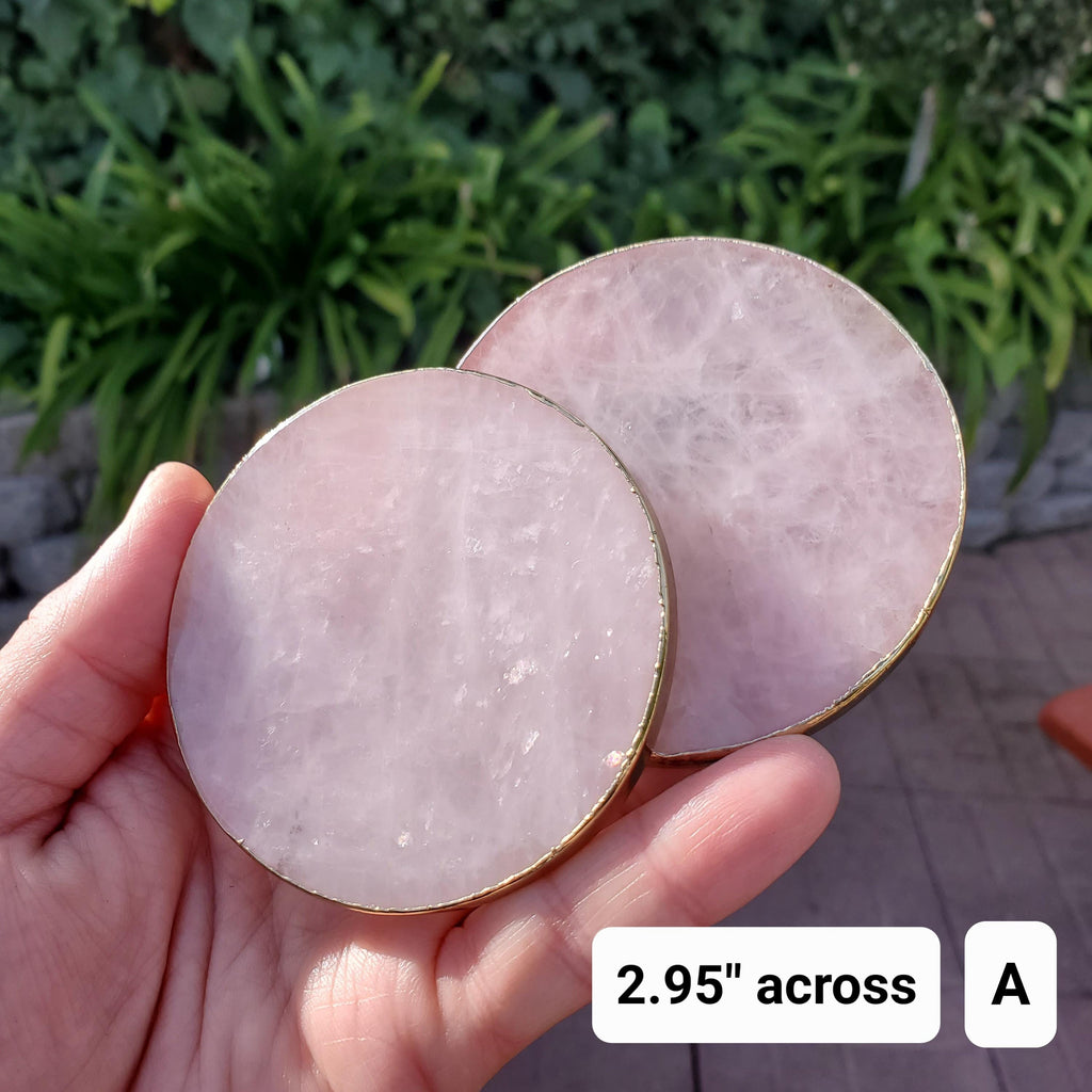 Rose Quartz Plate with Gold Edge - Unconditional Love, Compassion, Kindness - Crystal Plate Coaster Crystal Display Vanity Office Home