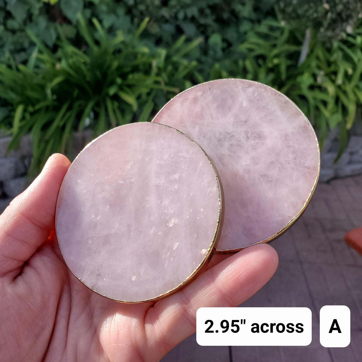 Rose Quartz Plate with Gold Edge - Unconditional Love, Compassion, Kindness - Crystal Plate Coaster Crystal Display Vanity Office Home