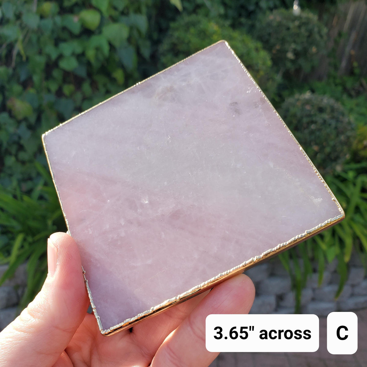 Rose Quartz Plate with Gold Edge - Unconditional Love, Compassion, Kindness - Crystal Plate Coaster Crystal Display Vanity Office Home