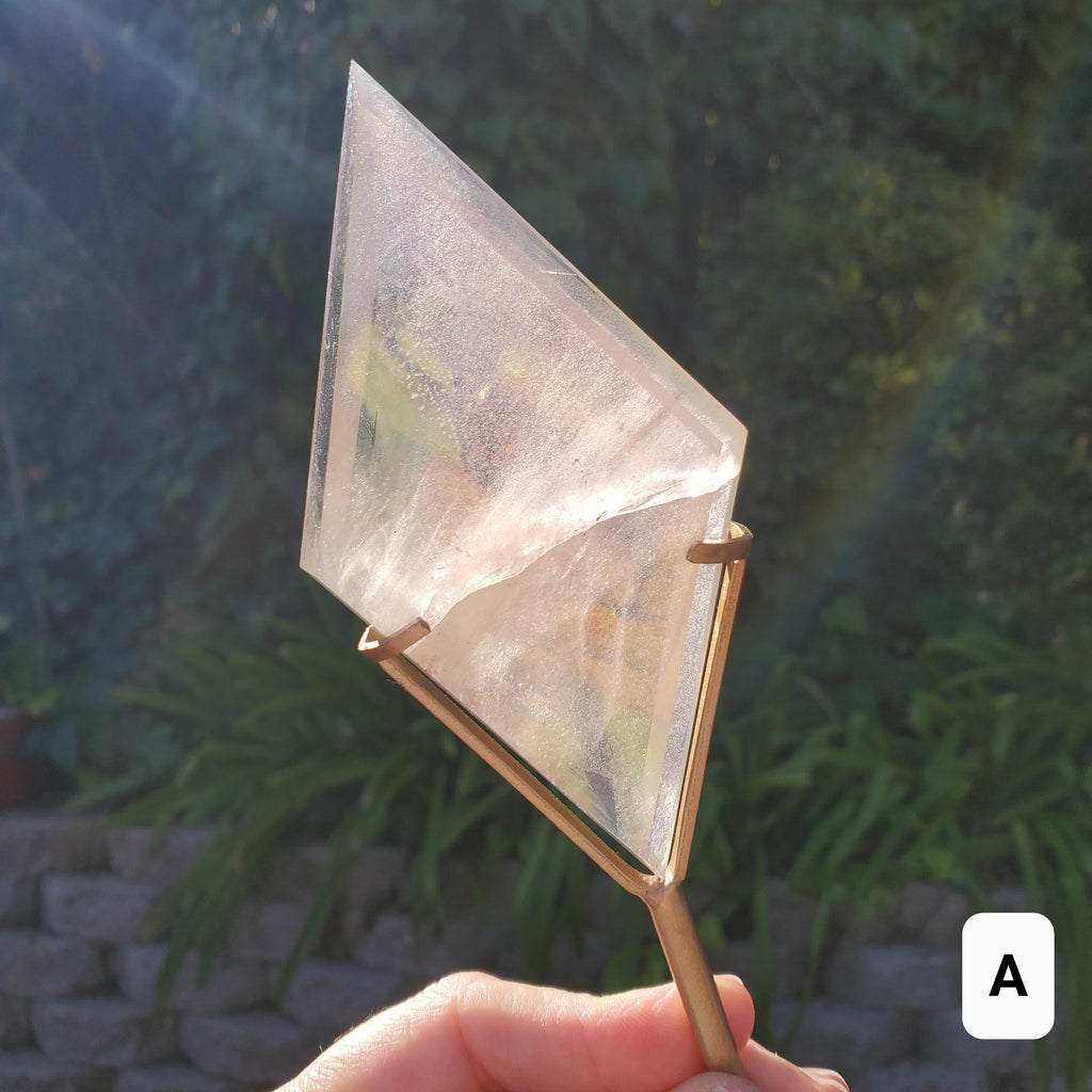 Aura Quartz Diamond with Stand - Counteracts Negative, Energizes Positive Energy - Angel Aura Quartz Crystal Diamond Healing Gemstone