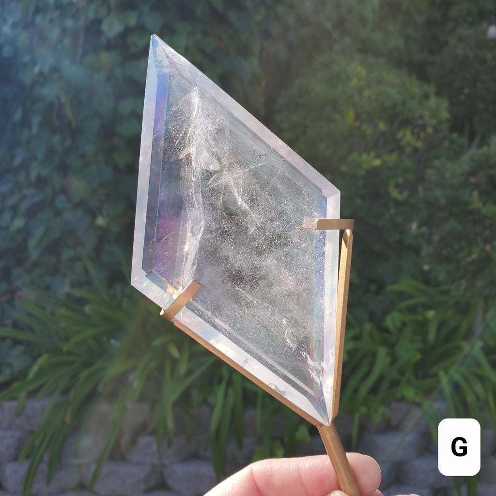 Aura Quartz Diamond with Stand - Counteracts Negative, Energizes Positive Energy - Angel Aura Quartz Crystal Diamond Healing Gemstone