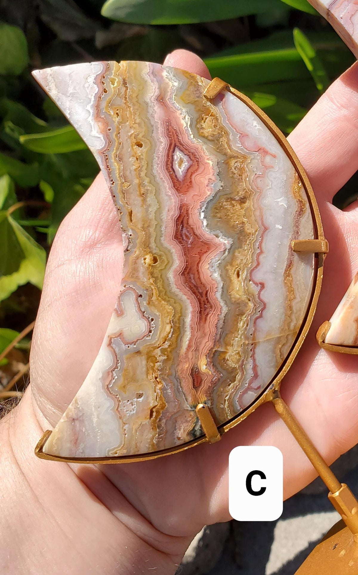 Pink Lace Agate Moon on Stand - Balance of the Physical, Mental & Emotional - Pink Moon Crystal Carving Healing Gemstone