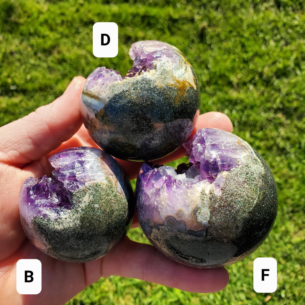 Druzy Amethyst Cluster Sphere - Calming, Protection, Positivity - Purple Amethyst Geode Crystal Ball Healing Gemstones