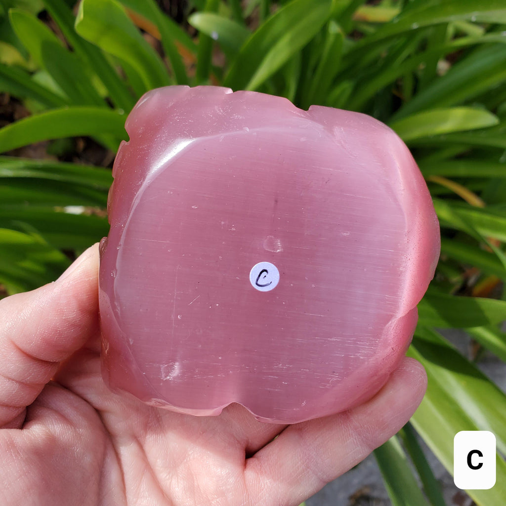 Pink Cat's Eye Rose - Friendship, Peace, Magnification, Luck - Pink Stone Rose Carving Healing Crystal Gemstones
