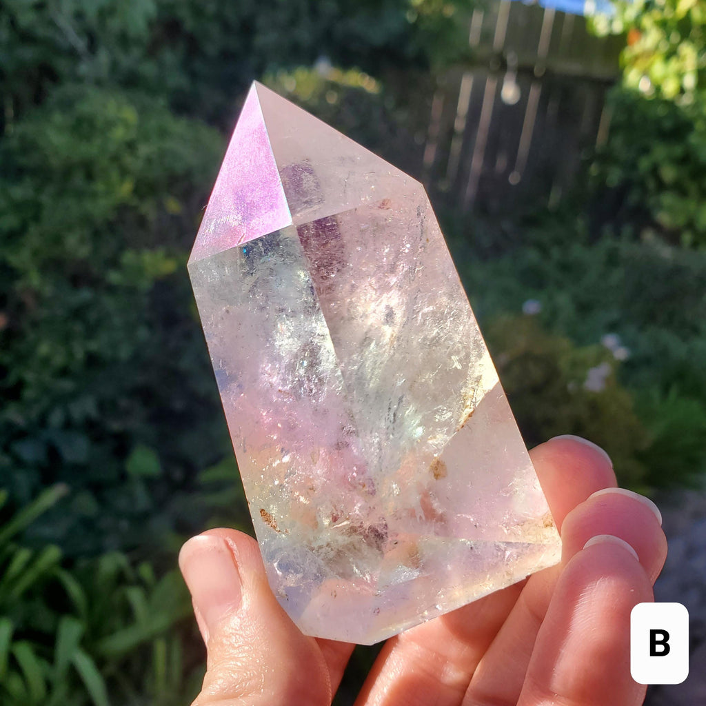 Chunky Aura Quartz Tower - Master Healer, Counteracts Negative, Energizes Positive Energy - Clear Quartz Crystal Point Healing Stone Rainbow
