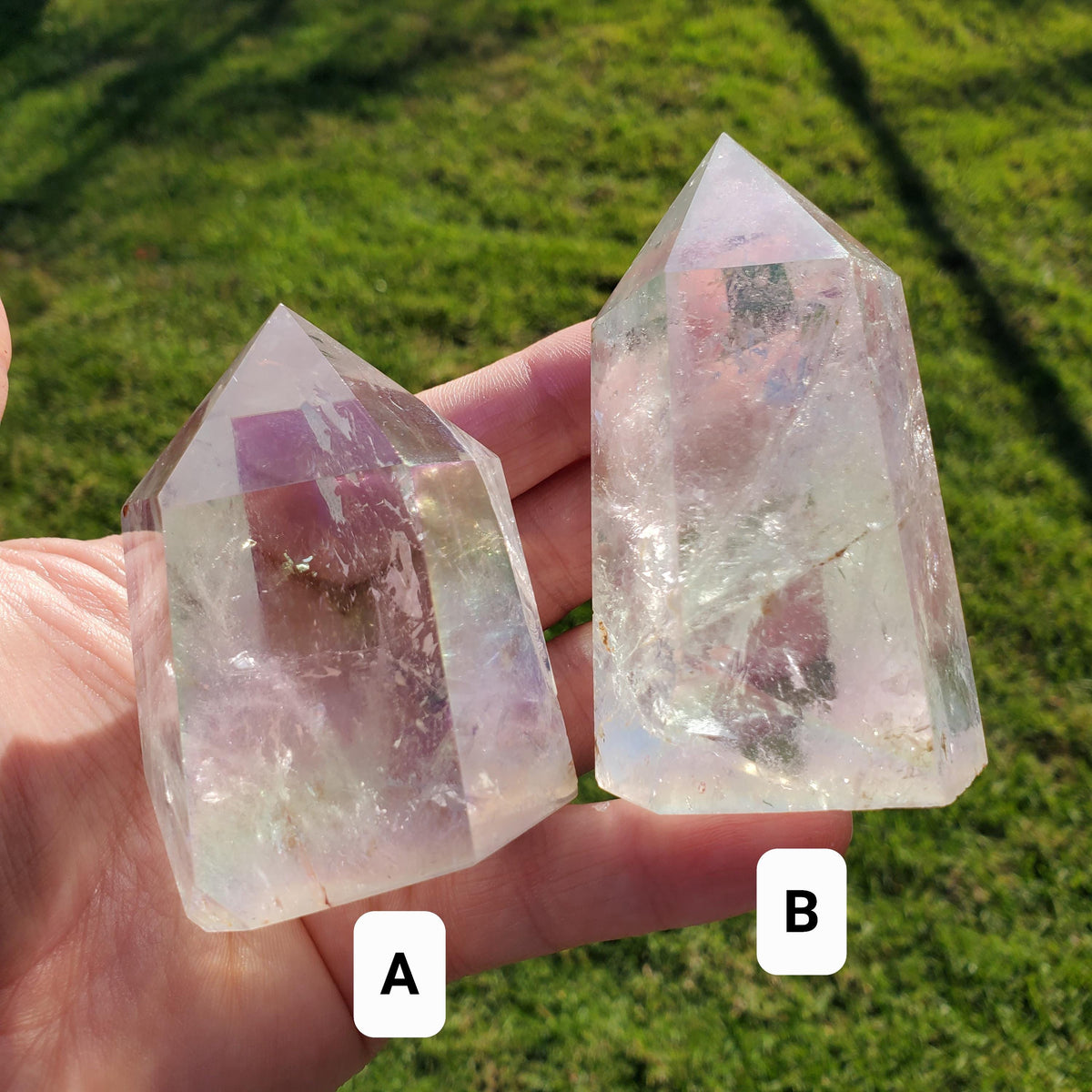 Chunky Aura Quartz Tower - Master Healer, Counteracts Negative, Energizes Positive Energy - Clear Quartz Crystal Point Healing Stone Rainbow