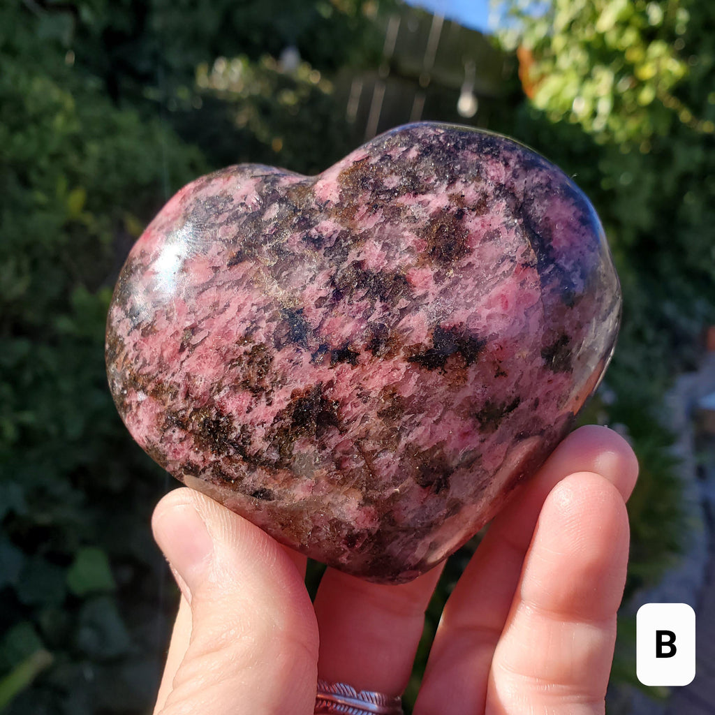 Big Rhodonite Puffy Heart - Self Love, Balance, Joy, Happiness - Pink and Black Crystal Heart Healing Crystals Gemstones