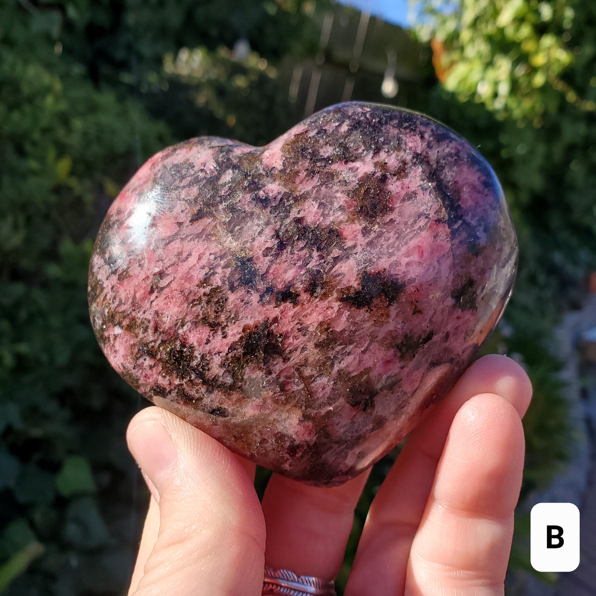 Big Rhodonite Puffy Heart - Self Love, Balance, Joy, Happiness - Pink and Black Crystal Heart Healing Crystals Gemstones