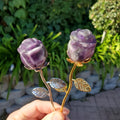Small Dream Amethyst Rose on Stem - Calming, Energetic Protection, Positivity, Connection - Purple Chevron Flower Crystal Rose Gemstone
