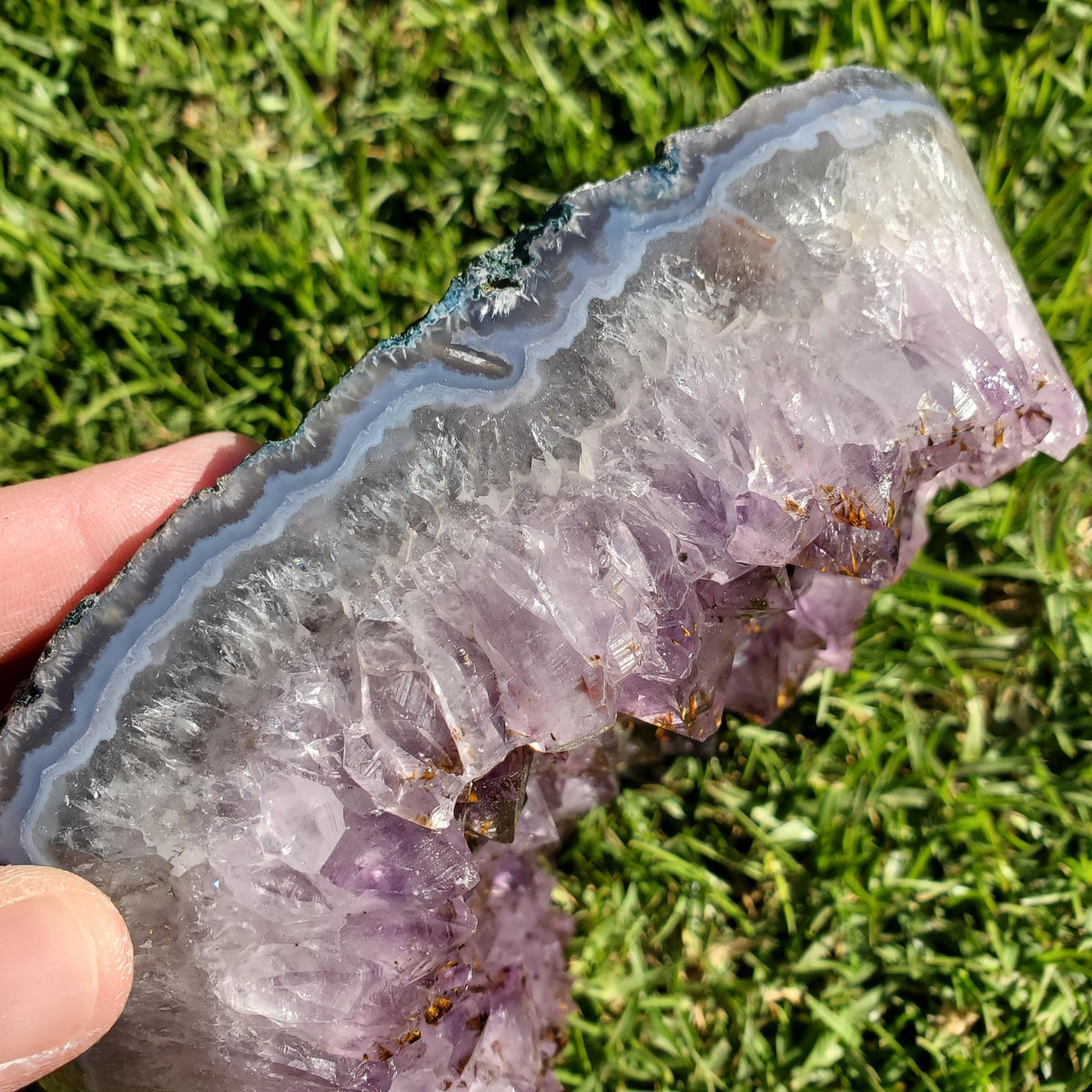 Big 7lb Amethyst Geode with Golden Rutile - Calming, Cleanses Body & Aura, Stress Relief, Positivity - Purple Crystal Cluster Gemstone