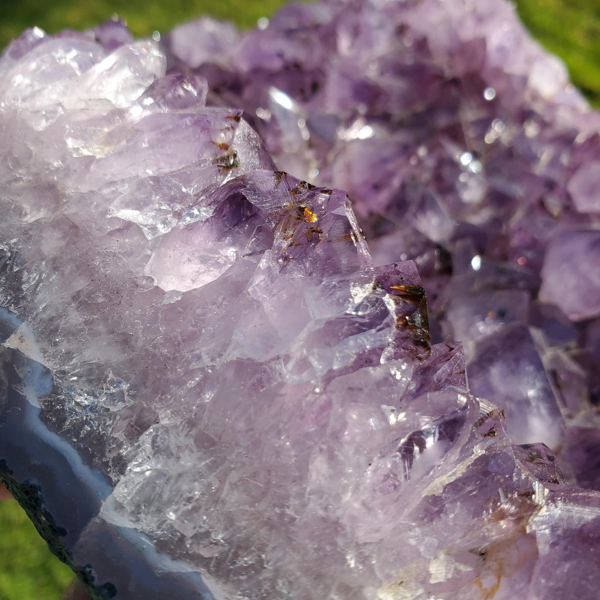 Big 7lb Amethyst Geode with Golden Rutile - Calming, Cleanses Body & Aura, Stress Relief, Positivity - Purple Crystal Cluster Gemstone