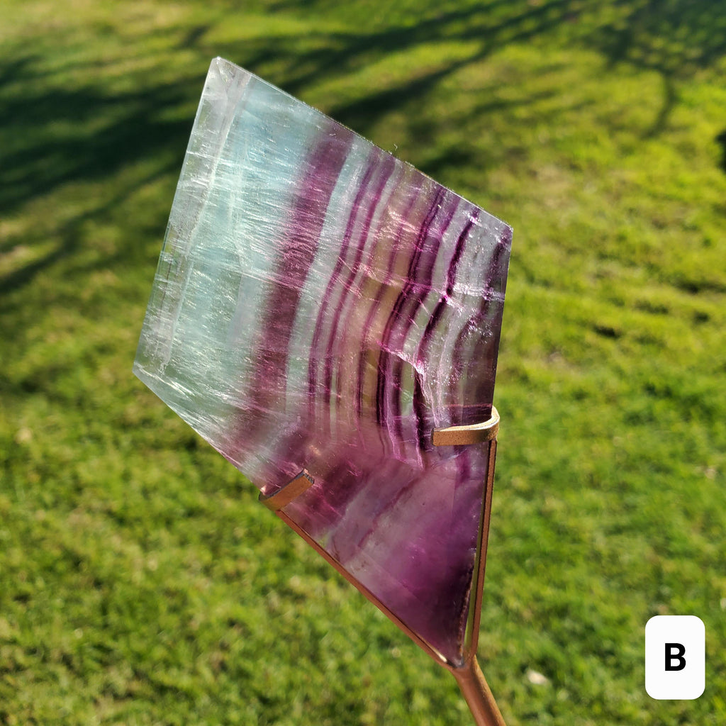 Rainbow Fluorite Diamond on Stand - Mental Concentration, Energetic Protection, Positivity - Crystal Diamond Healing Gemstone Statement