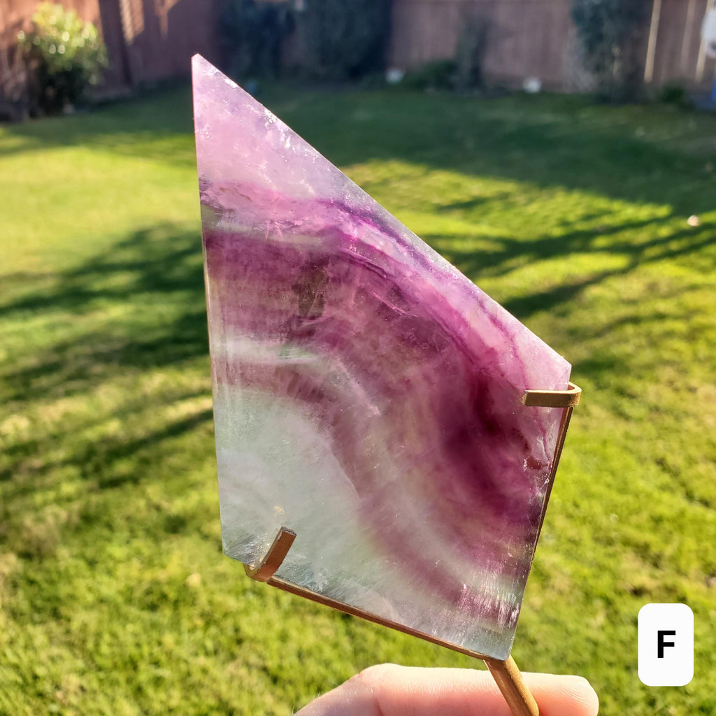 Rainbow Fluorite Diamond on Stand - Mental Concentration, Energetic Protection, Positivity - Crystal Diamond Healing Gemstone Statement