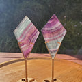 Rainbow Fluorite Diamond on Stand - Mental Concentration, Energetic Protection, Positivity - Crystal Diamond Healing Gemstone Statement