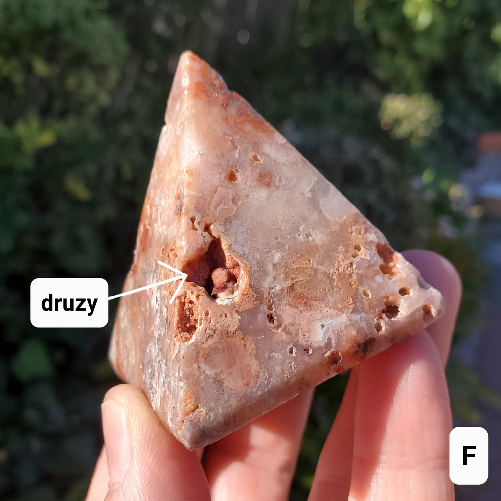 Druzy Pink Lace Agate Pyramid - Balance Physical, Mental, Emotional - 2" Square Crystal Healing Pyramid Flashy Statement Gemstone