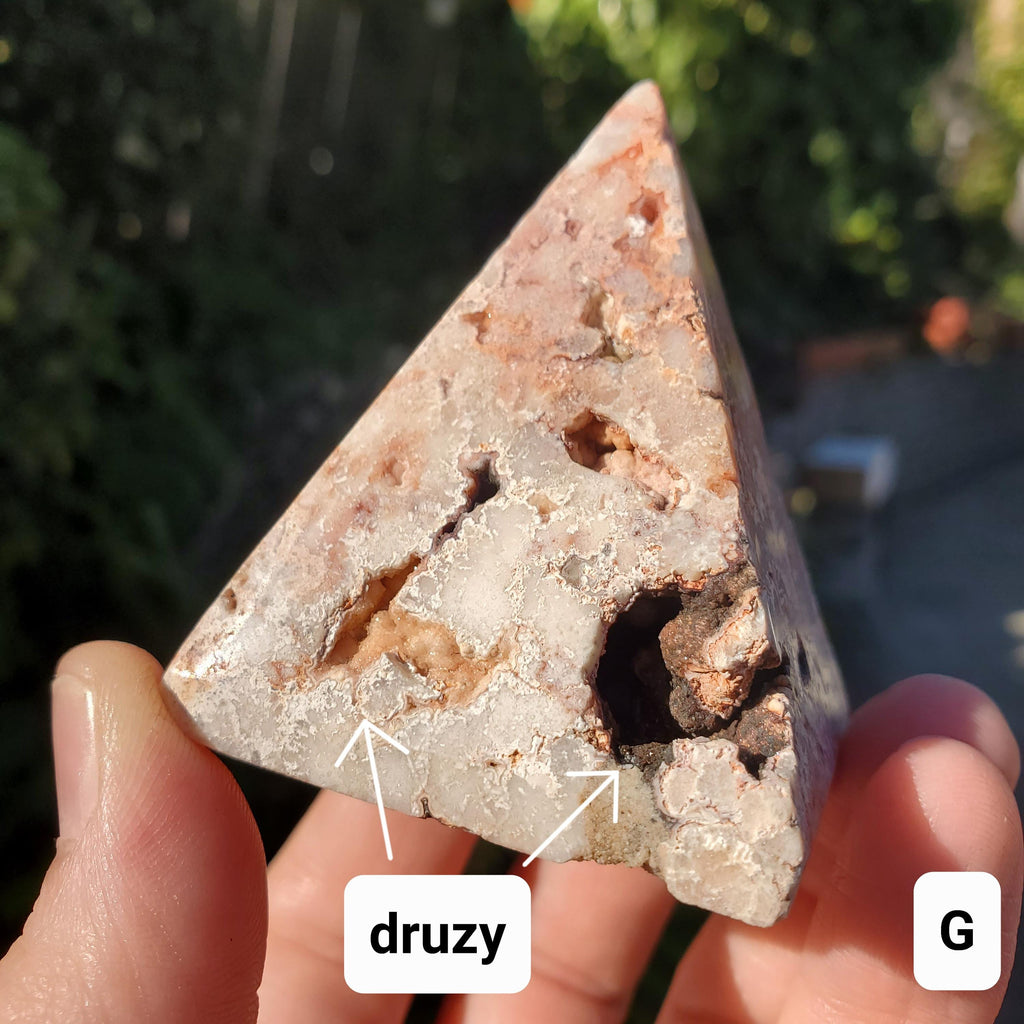 Druzy Pink Lace Agate Pyramid - Balance Physical, Mental, Emotional - 2" Square Crystal Healing Pyramid Flashy Statement Gemstone