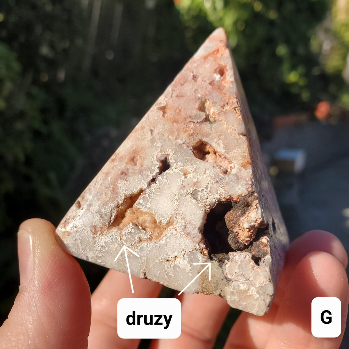 Druzy Pink Lace Agate Pyramid - Balance Physical, Mental, Emotional - 2" Square Crystal Healing Pyramid Flashy Statement Gemstone