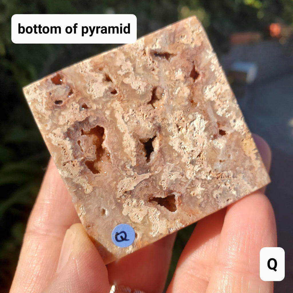 Druzy Pink Lace Agate Pyramid - Balance Physical, Mental, Emotional - 2" Square Crystal Healing Pyramid Flashy Statement Gemstone
