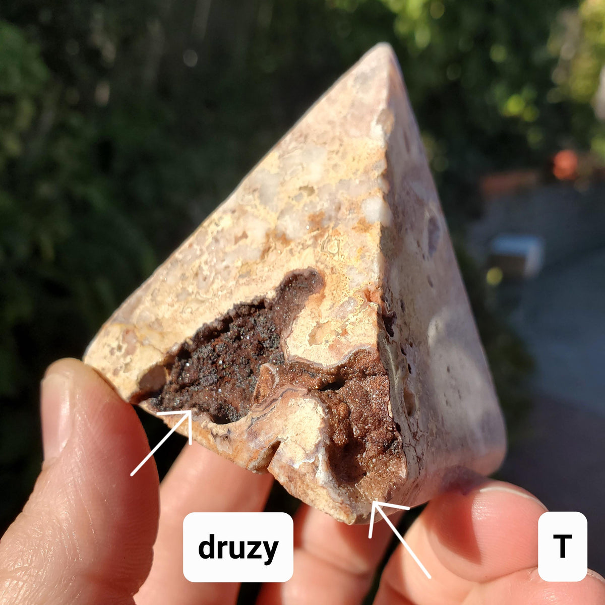 Druzy Pink Lace Agate Pyramid - Balance Physical, Mental, Emotional - 2" Square Crystal Healing Pyramid Flashy Statement Gemstone
