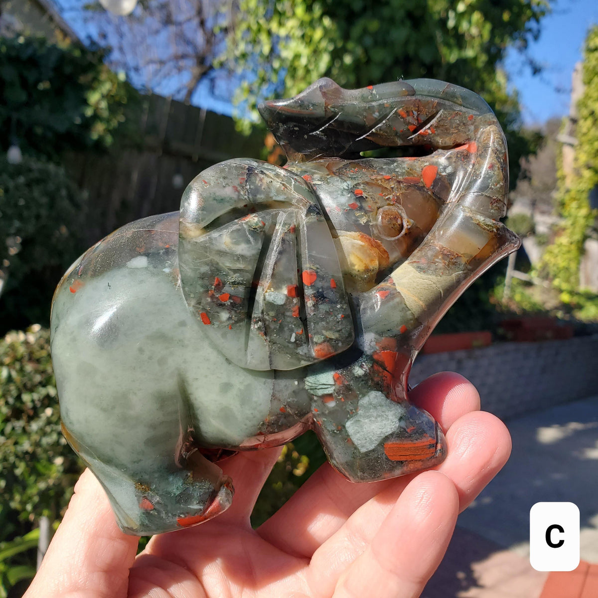 Chunky & Heavy African Bloodstone Elephant - Grounding, Persistence, Courage - Black and Red Crystal Elephant Carving Stone Statement Decor