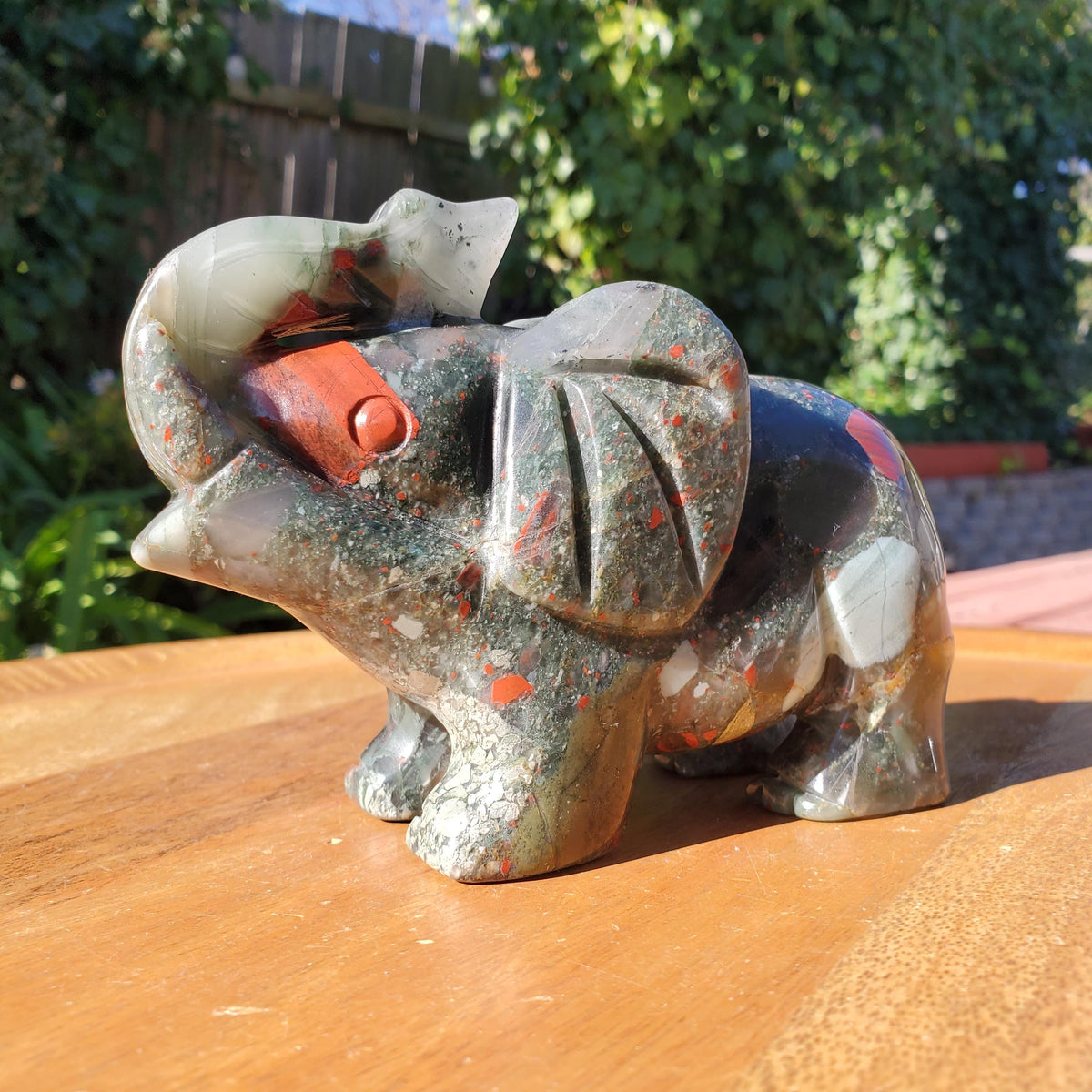 Chunky & Heavy African Bloodstone Elephant - Grounding, Persistence, Courage - Black and Red Crystal Elephant Carving Stone Statement Decor