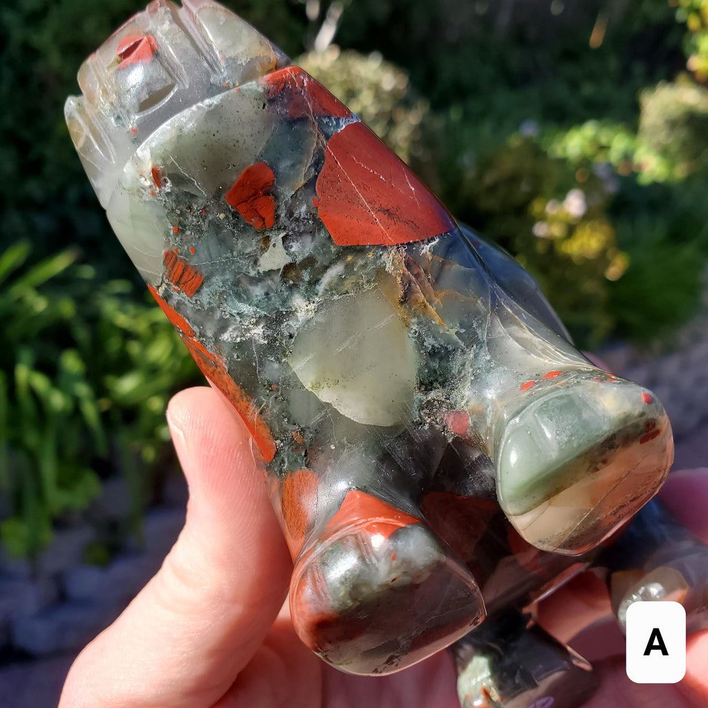 Chunky & Heavy African Bloodstone Elephant - Grounding, Persistence, Courage - Black and Red Crystal Elephant Carving Stone Statement Decor