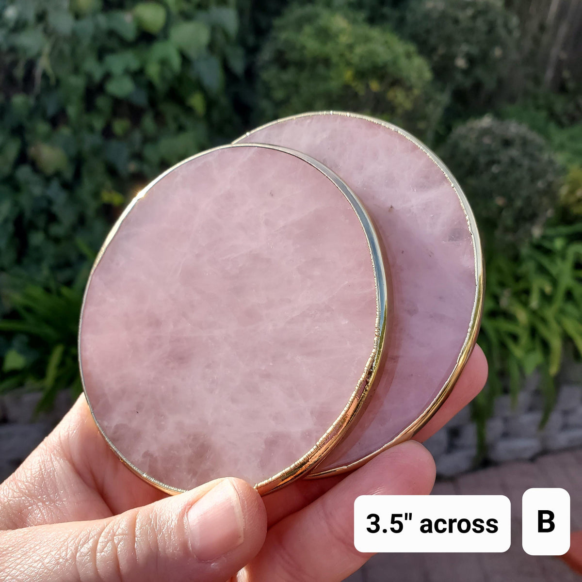 Rose Quartz Plate with Gold Edge - Unconditional Love, Compassion, Kindness - Crystal Plate Coaster Crystal Display Vanity Office Home