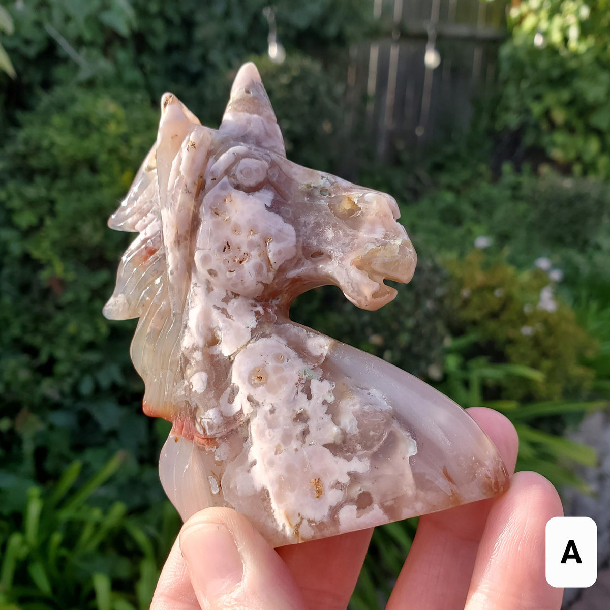 Flower Agate Unicorn - Gentle, Nourishing, Growth, Manifest - Carved Unicorn Crystal Stone Healing Crystals Gemstone