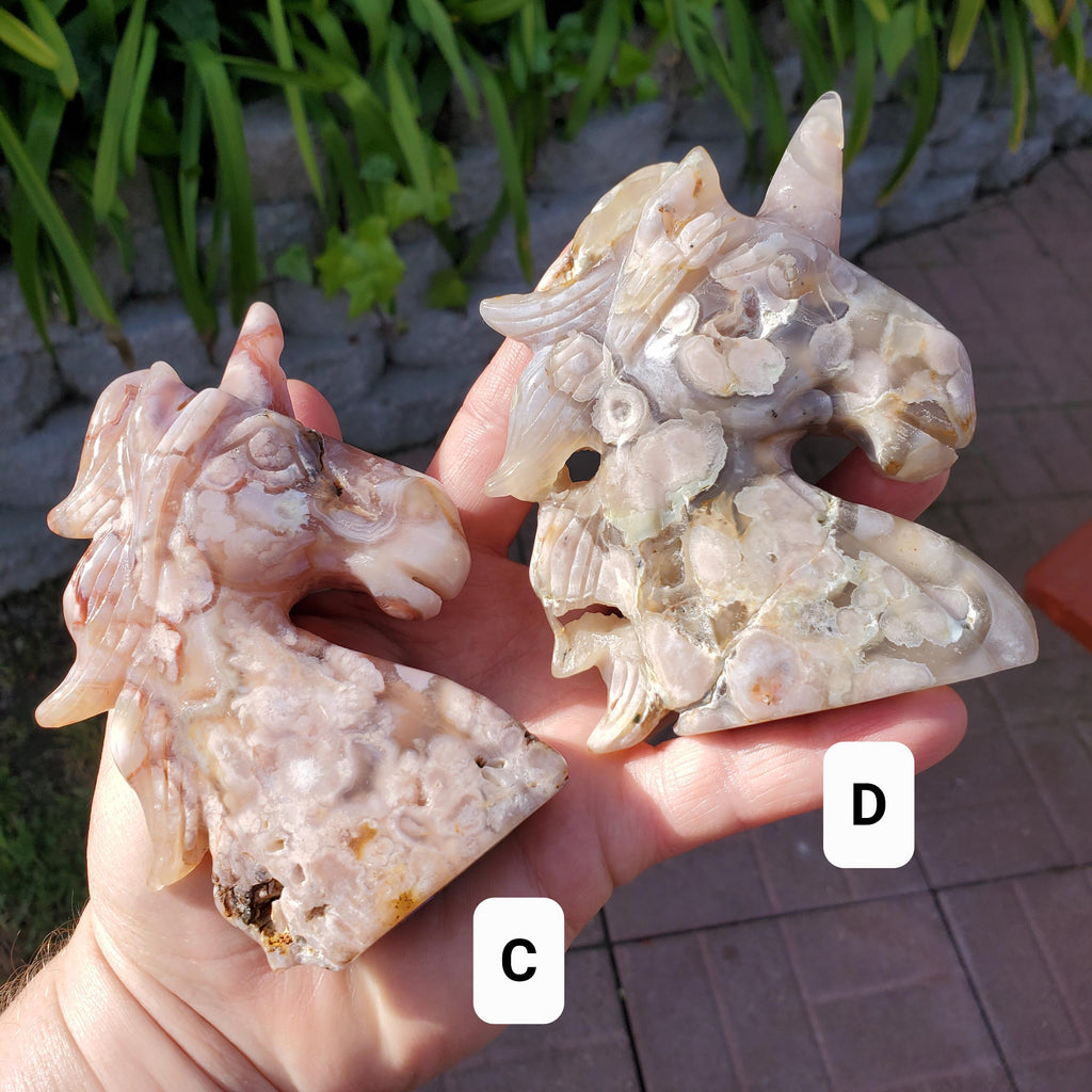 Flower Agate Unicorn - Gentle, Nourishing, Growth, Manifest - Carved Unicorn Crystal Stone Healing Crystals Gemstone