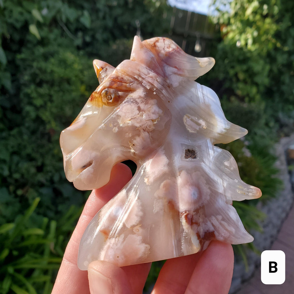 Flower Agate Unicorn - Gentle, Nourishing, Growth, Manifest - Carved Unicorn Crystal Stone Healing Crystals Gemstone