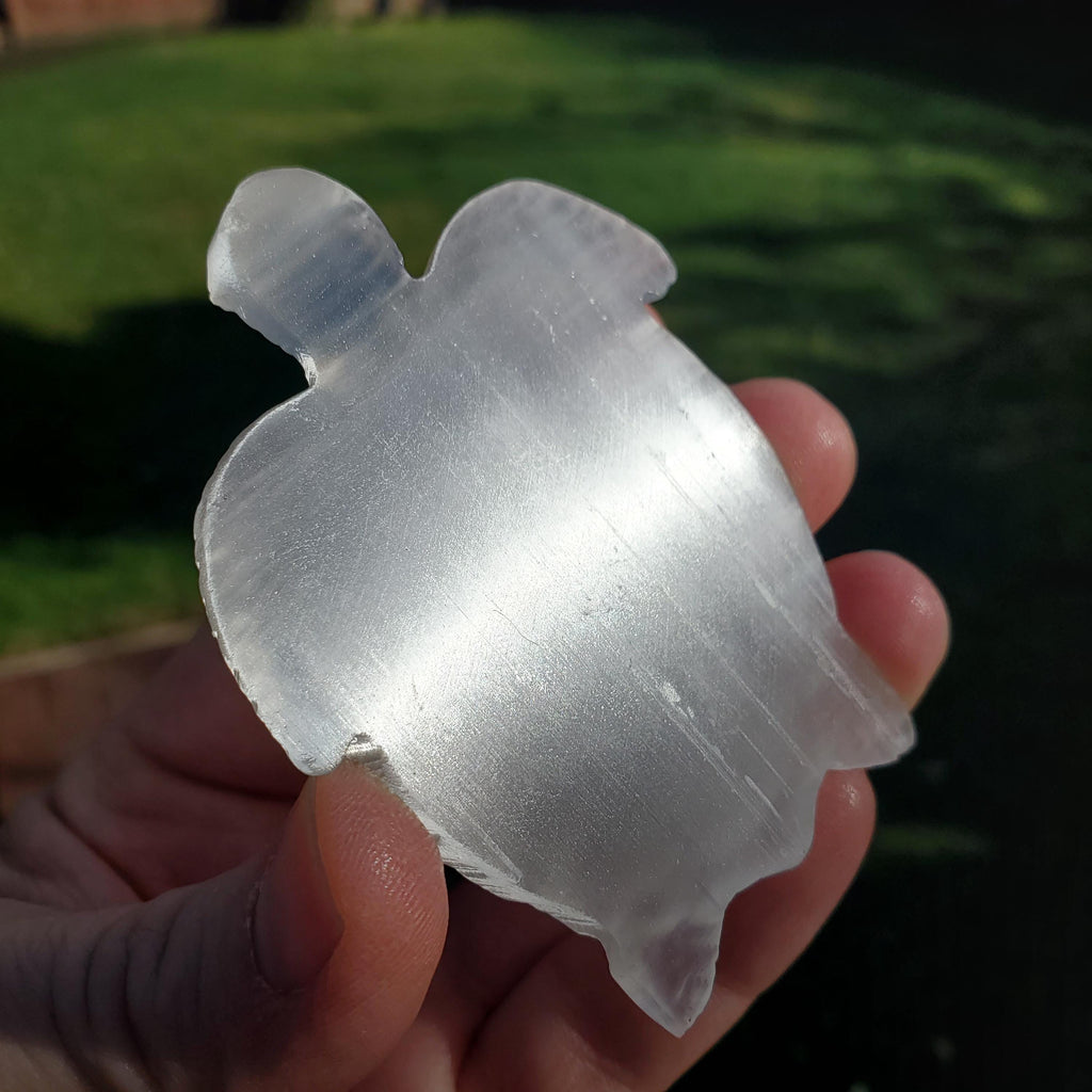 Cute Selenite Turtle - Tranquility, Blessings, Love & Light - Satin Spar Selenite Carved Turtle Healing Stone Crystals