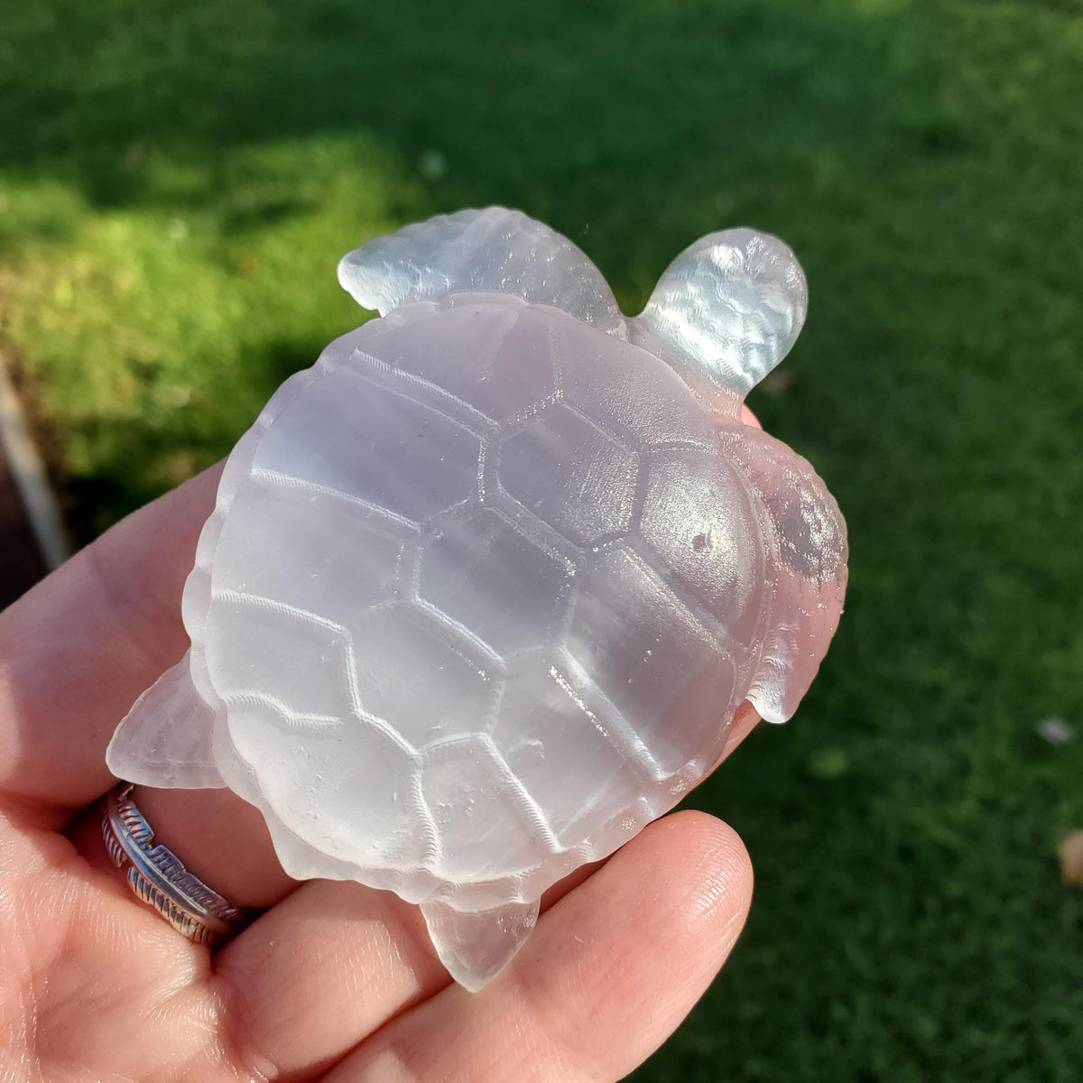 Cute Selenite Turtle - Tranquility, Blessings, Love & Light - Satin Spar Selenite Carved Turtle Healing Stone Crystals