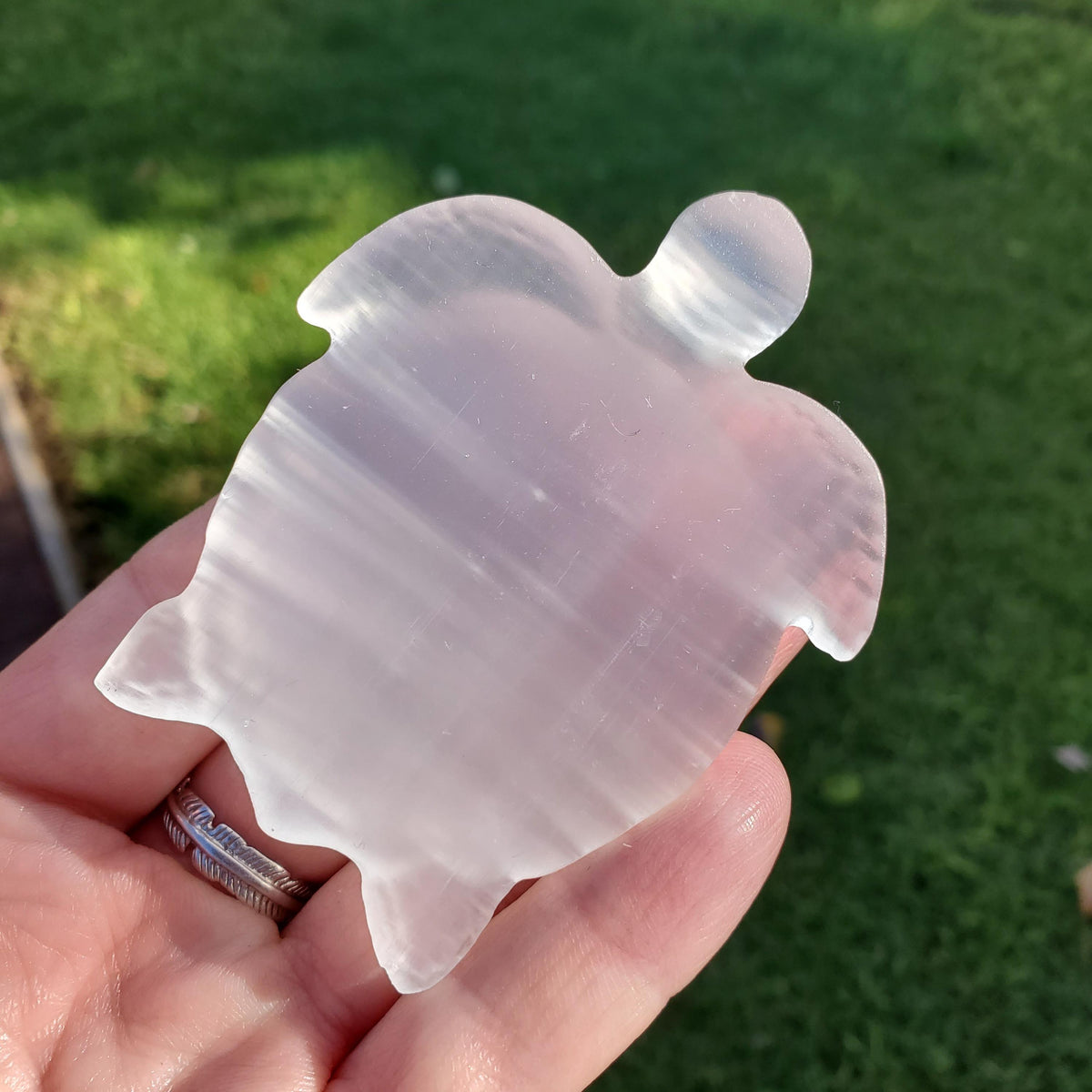 Cute Selenite Turtle - Tranquility, Blessings, Love & Light - Satin Spar Selenite Carved Turtle Healing Stone Crystals