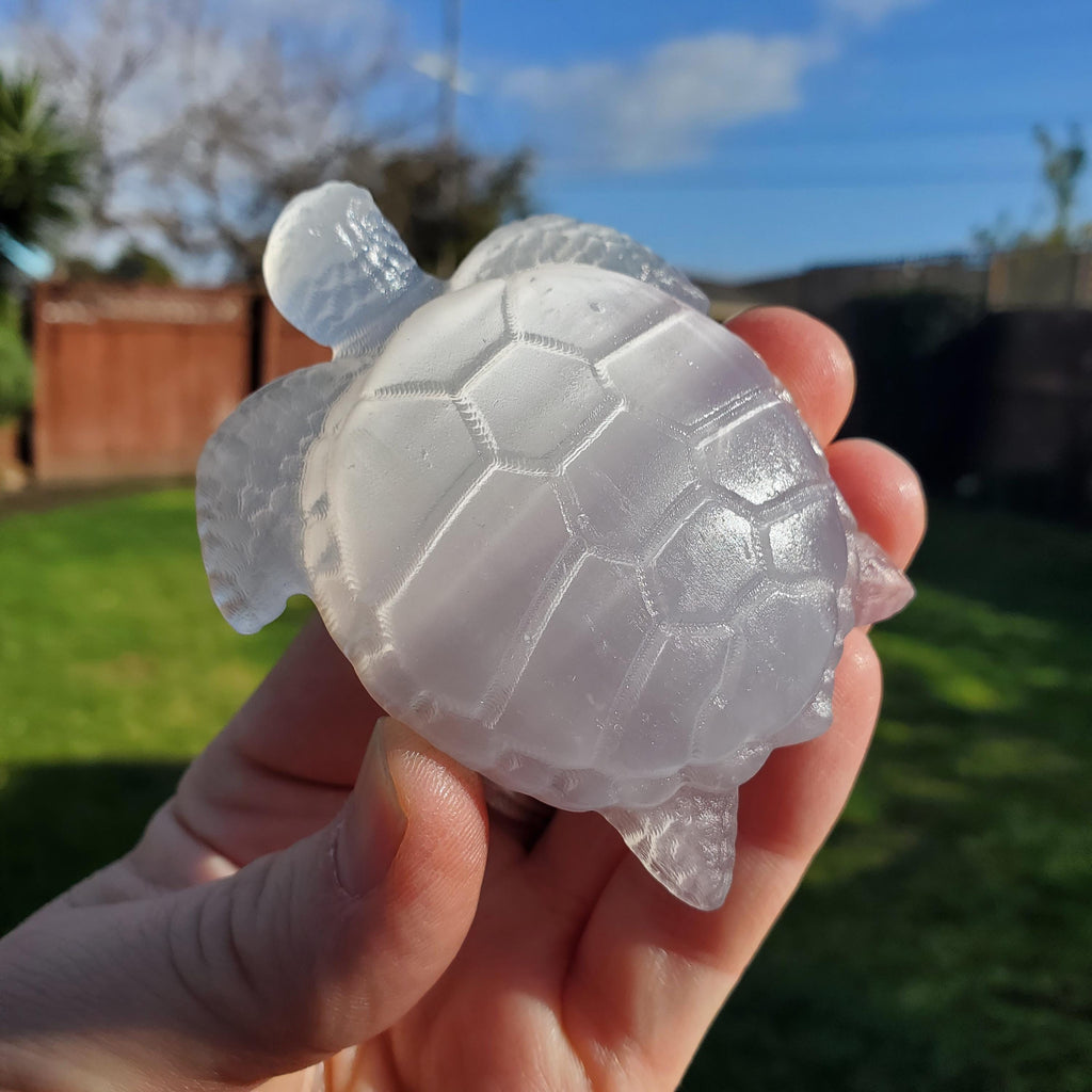 Cute Selenite Turtle - Tranquility, Blessings, Love & Light - Satin Spar Selenite Carved Turtle Healing Stone Crystals