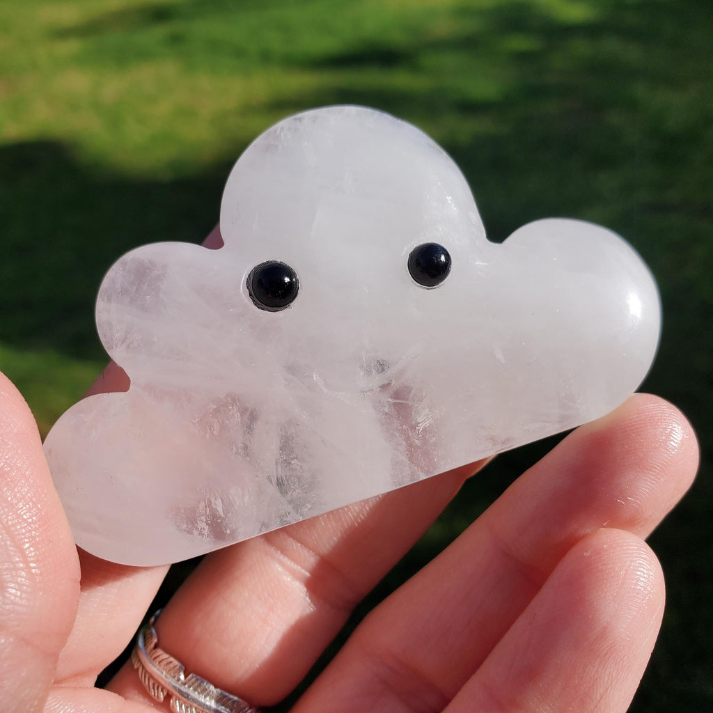 Happy Quartz Cloud - Counteracts the Negative, Magnifies Positive Energy, Cleanses the Aura - Clear Cute Cloud Crystal Healing Gemstone