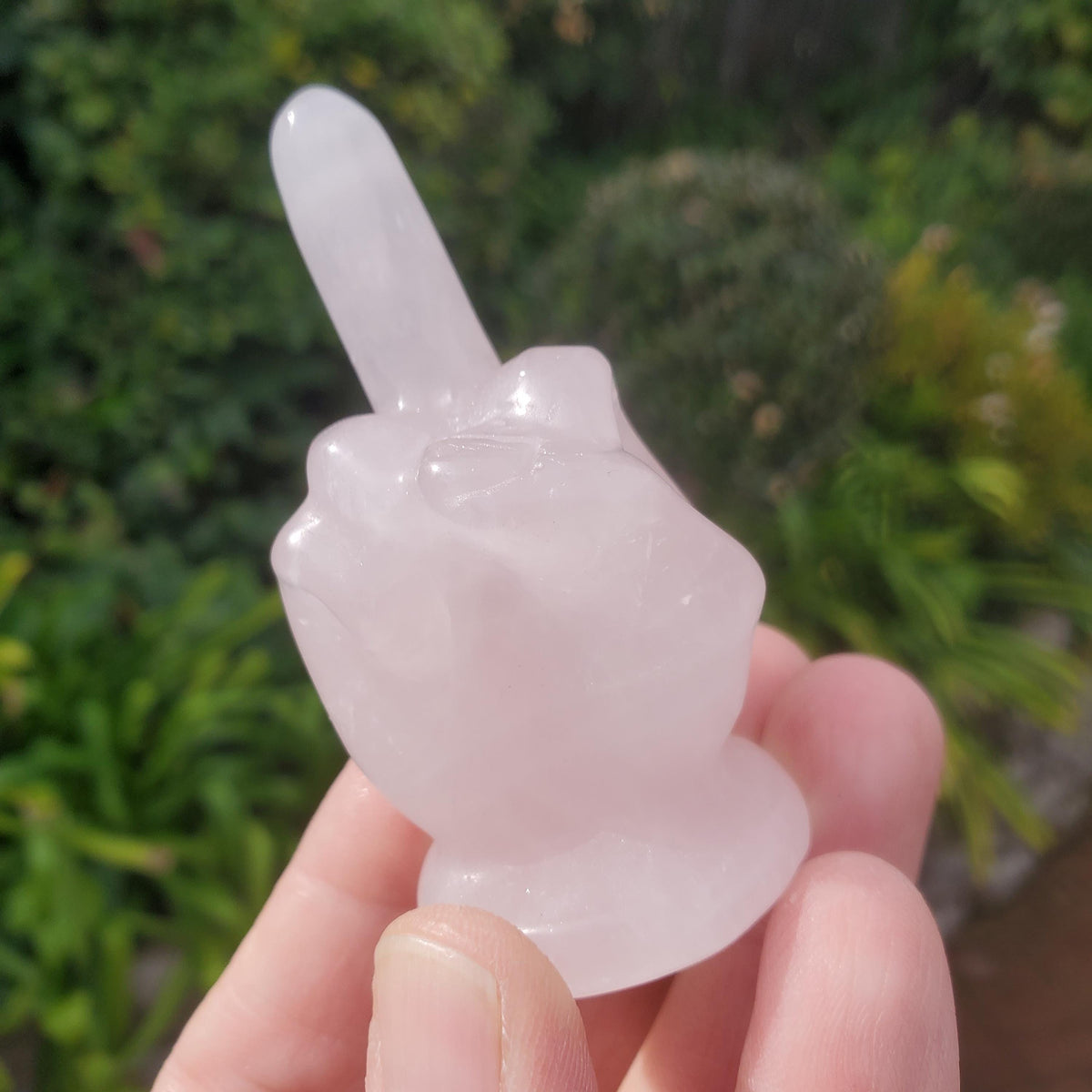Small Rose Quartz Middle Finger - Unconditional Love, Compassion, Forgiveness, Understanding - 2.7" Pink Crystal Hand Carving Gemstones